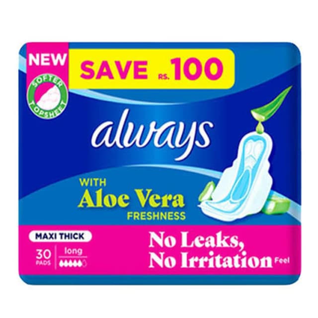 Always With Aloe Vera Freshness Maxi Thick Long 30 Pads