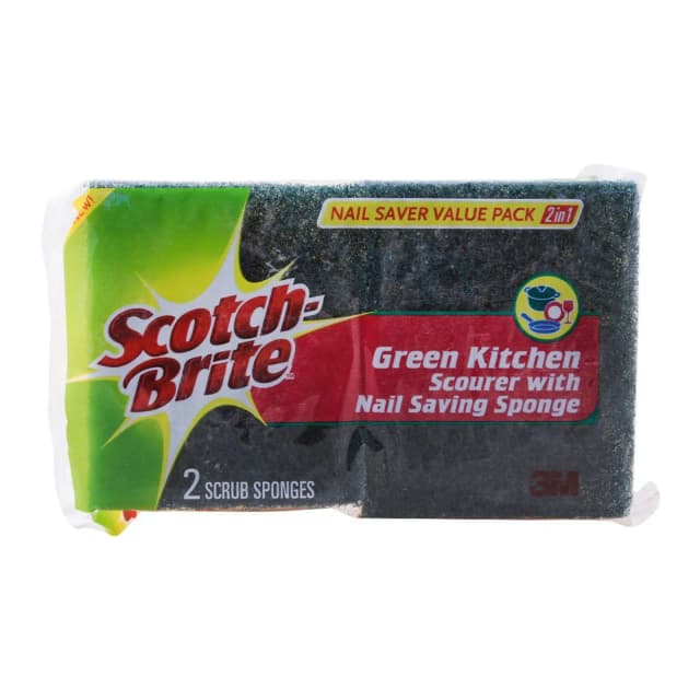 Scotch Brite 2 In 1 Green Kitchen Scourer With Sponge 1pcs